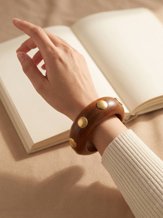 Gold-Studded Wooden Bangle for Women