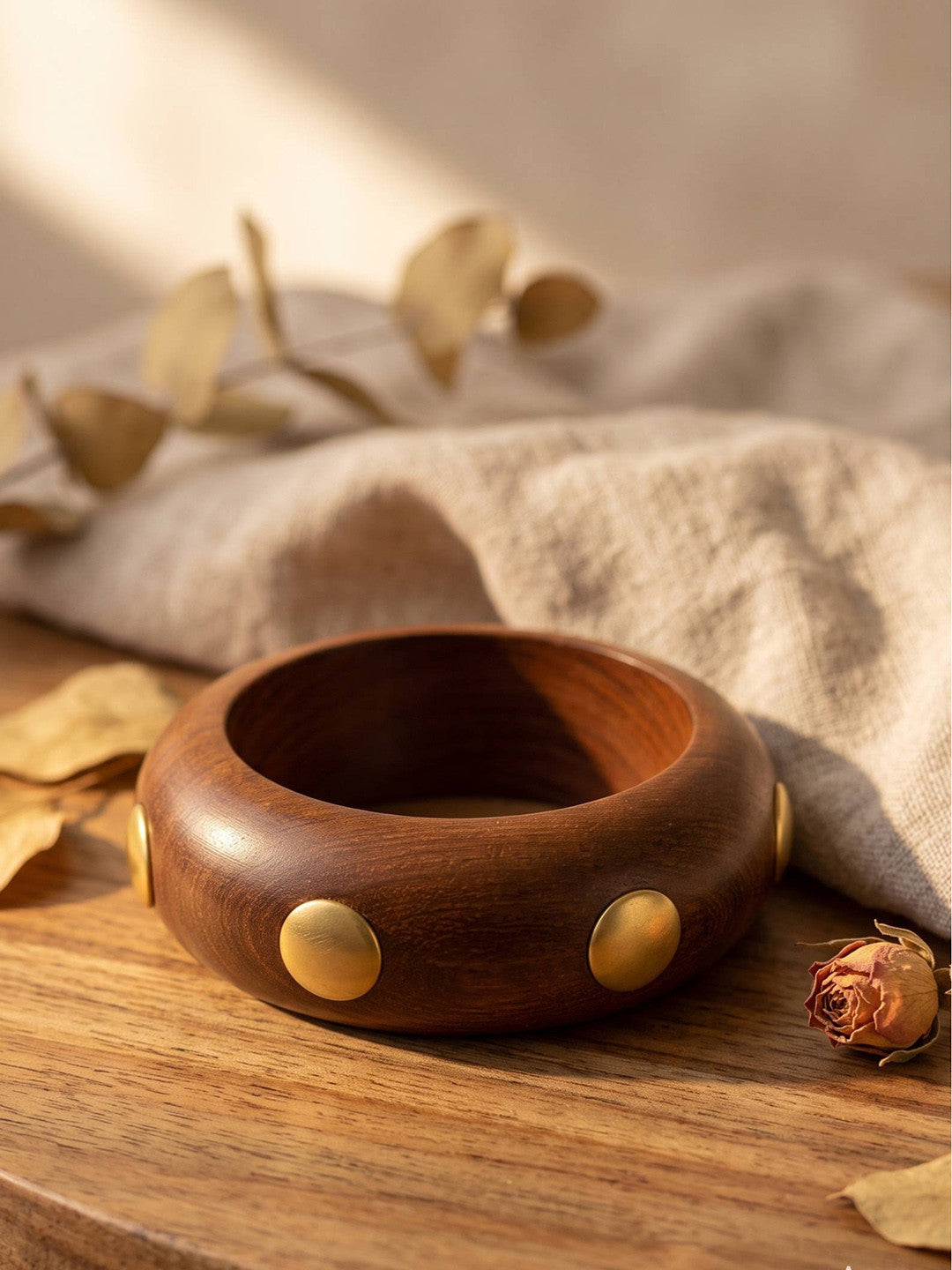 Gold-Studded Wooden Bangle for Women