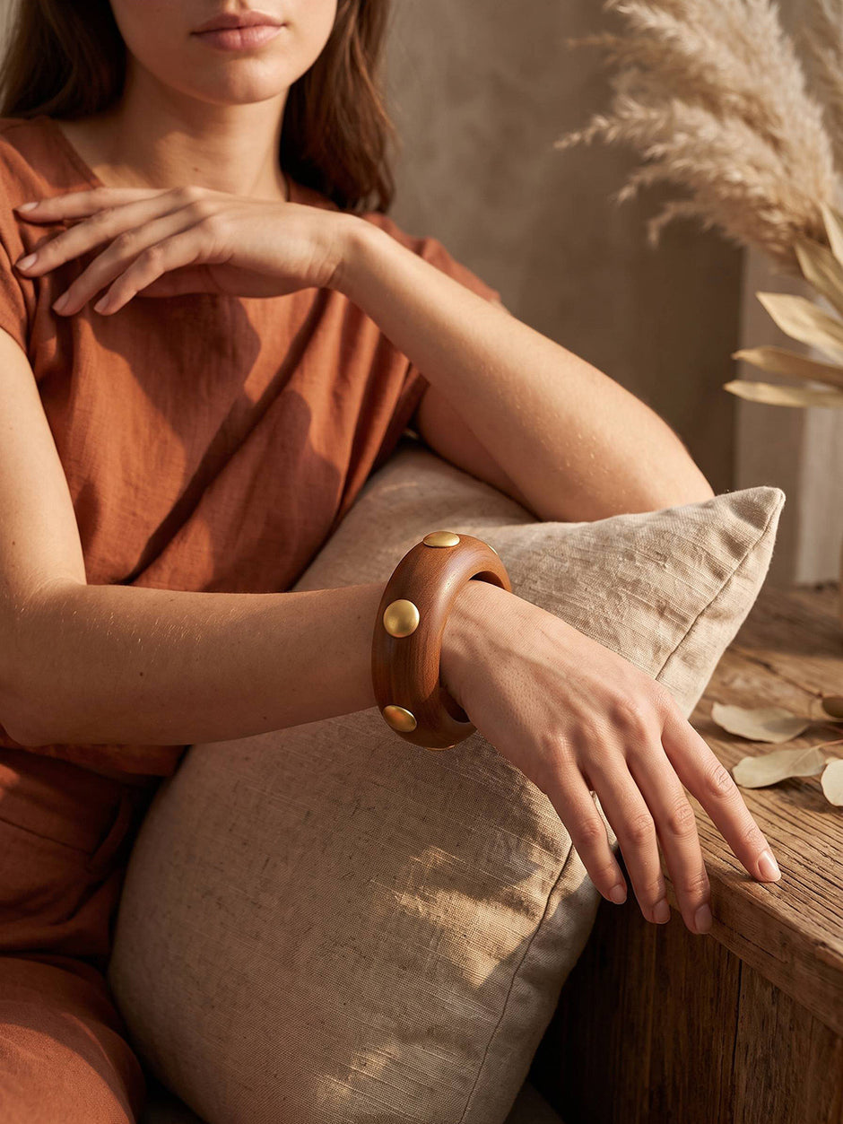Gold-Studded Wooden Bangle for Women