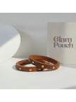 Brown Leather Brass Stud Bangles for Women - Pair of 2