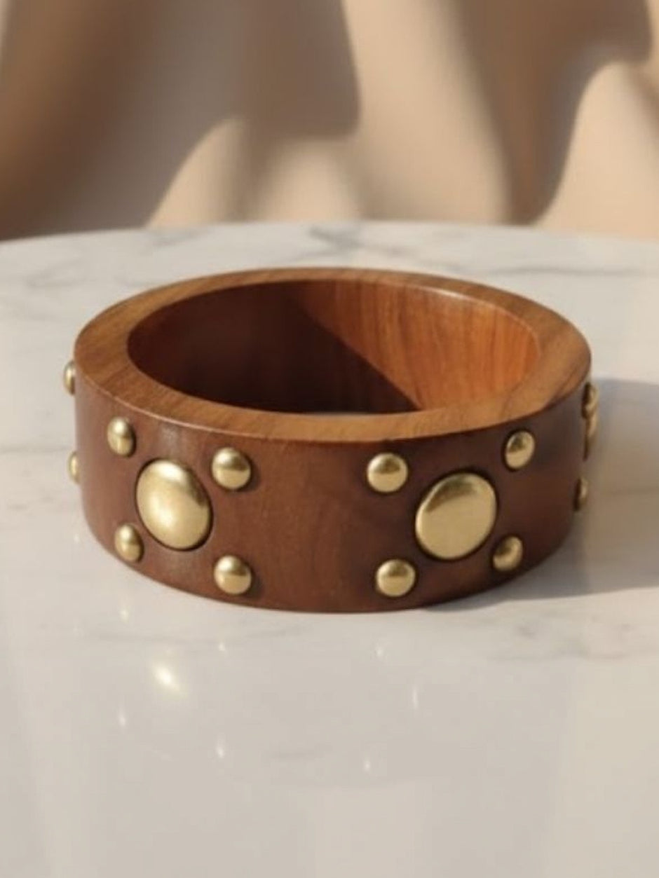 Gold-Studded Wooden Bangle for Women