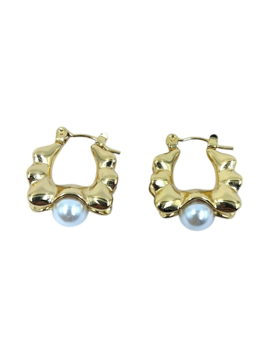 Both gold-plated pearl drop hoop earrings shown flat against a clean white background