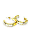Product shot of gold-plated open-hoop baguette CZ earrings on a white background showing full silhouette