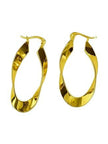 Front-facing product shot of two gold-plated spiral hoop earrings on a clean white background