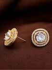 Side and front view of gold-plated CZ stud earring showing push-back post fitting