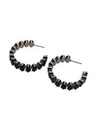 Pair of black oval crystal hoop earrings displayed on a plain white background