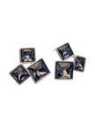 Both silver-tone crystal square cluster stud earrings displayed on white background showing faceted blue-grey stones clearly