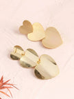 Back view of triple heart drop earrings showing brushed gold finish and stud post fittings