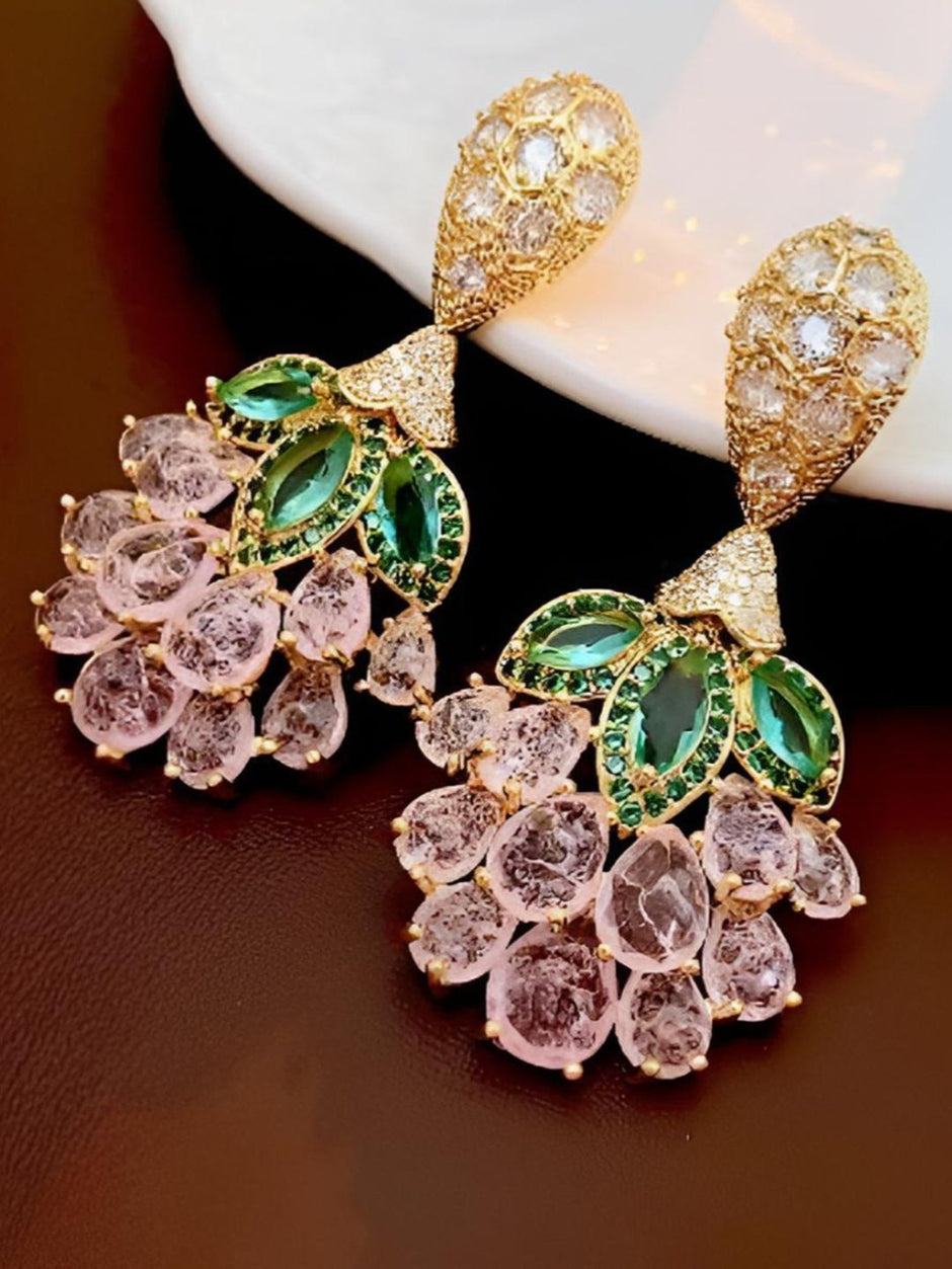 Back view of gold-plated drop earring pair showing push-back post fitting and setting detail