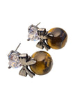 Both tiger eye drop studs displayed side by side on white background highlighting oxidised finish and CZ sparkle