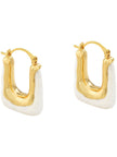 Product shot of both gold and white baroque pearl hoop earrings on a plain white background showing shape and finish clearly