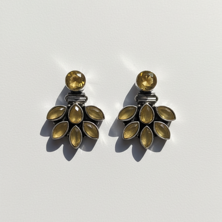 Clover Stone Embellished Oxidised Statement Earrings