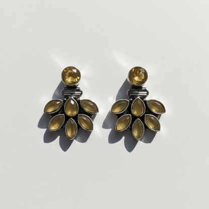 Clover Stone Embellished Oxidised Statement Earrings