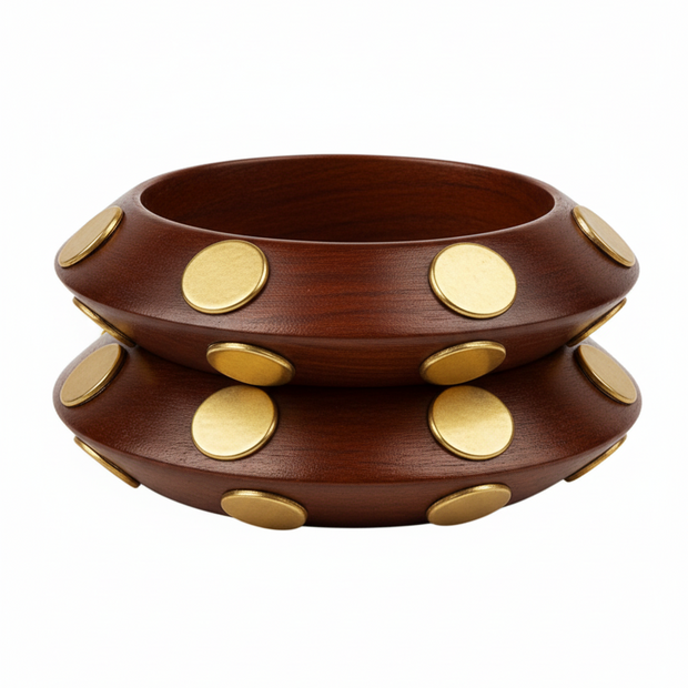 Golden Dot Statement Wooden Bangle