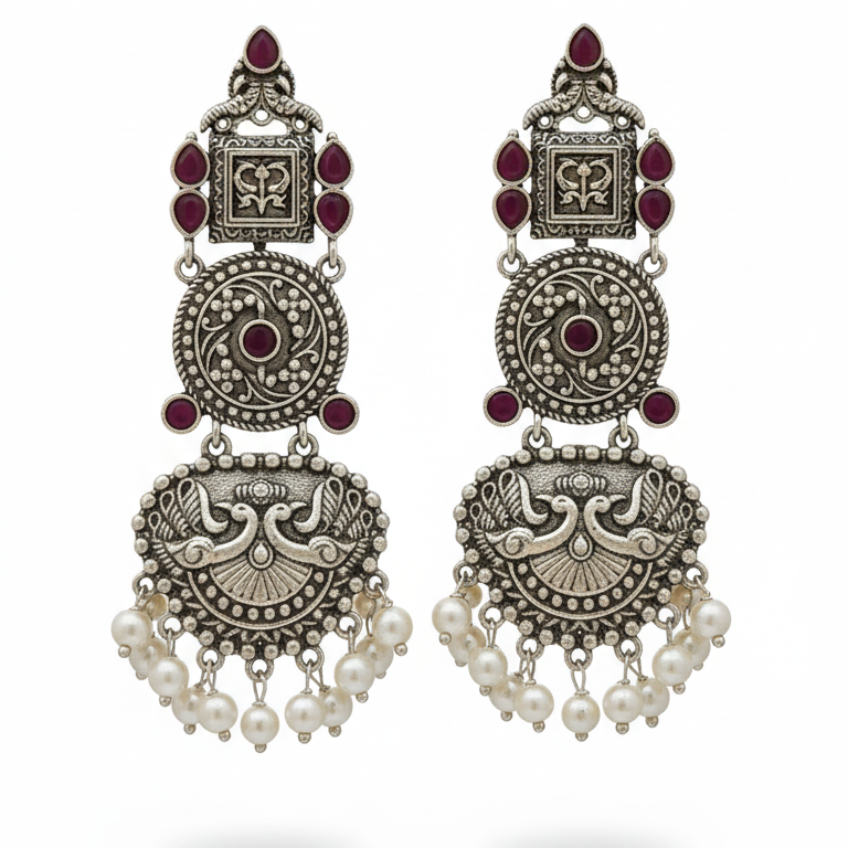 Aparna Embellished Oxidised Beautiful Jhumka Statement Earrings