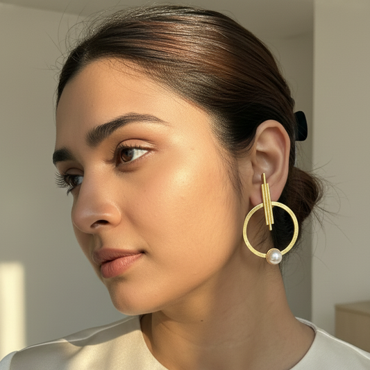 Celeste Bar & Pearl Brass Hoop Earrings