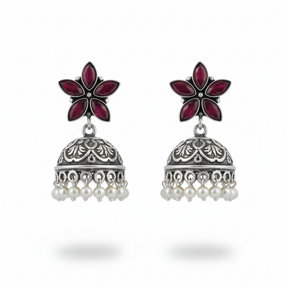 Kanak Embellished Oxidised Jhumka Statement Earrings