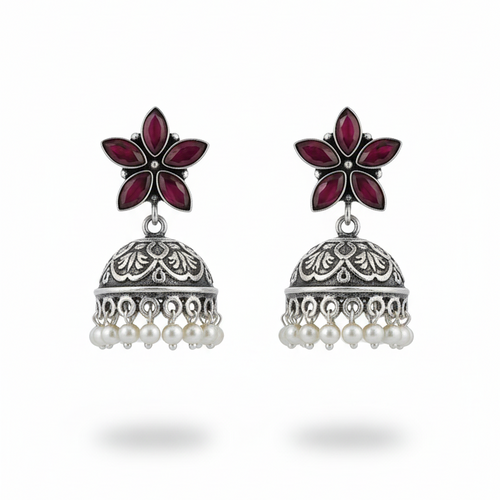 Kanak Embellished Oxidised Jhumka Statement Earrings