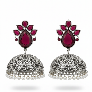 Adhitri Embellished Oxidised Silver Jhumkas