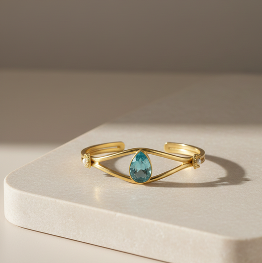 Blue Stone Teardrop Brass Bangle Bracelet