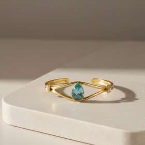 Blue Stone Teardrop Brass Bangle Bracelet