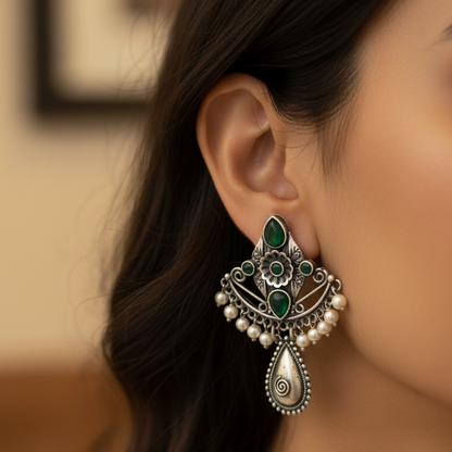 Meeraj Embellished Oxidised Jhumka Earrings