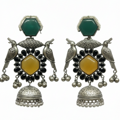 Kiara Embellished Oxidised Jhumka Statement Earrings