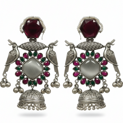 Kiara Embellished Oxidised Jhumka Statement Earrings