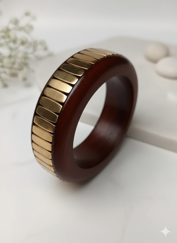 Striped Brass Kiran Handmade Wooden Bangle