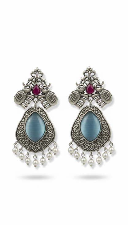Gaja Gamini Embellished Oxidised Jhumka Statement Earrings