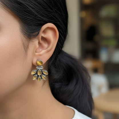 Clover Stone Embellished Oxidised Statement Earrings