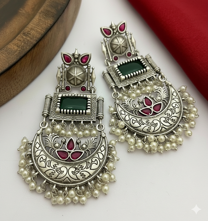 Sagarika Embellished Oxidised Silver Coated Jhumka