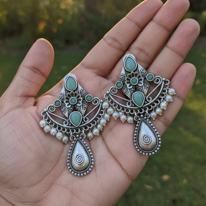 Meeraj Embellished Oxidised Jhumka Earrings