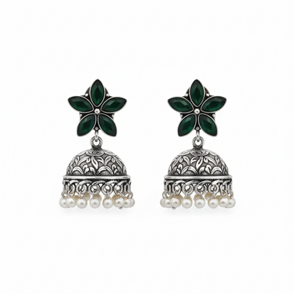 Kanak Embellished Oxidised Jhumka Statement Earrings