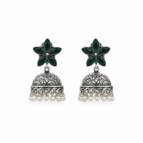 Kanak Embellished Oxidised Jhumka Statement Earrings