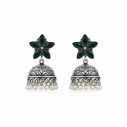 Kanak Embellished Oxidised Jhumka Statement Earrings