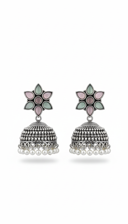 Sargam Embellished Oxidised Jhumka Statement Earrings