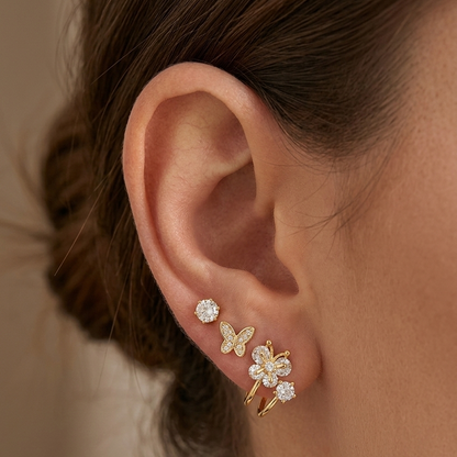 Set of 3 Zircon Butterfly Earring Set for multiple Piercing