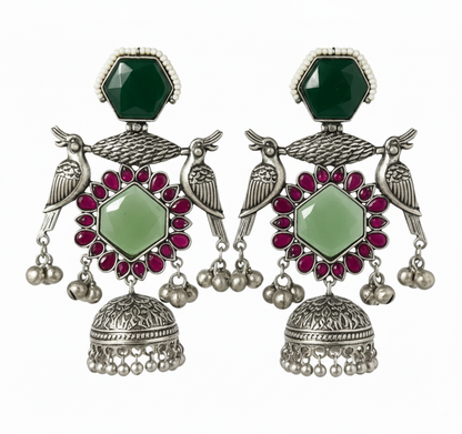 Kiara Embellished Oxidised Jhumka Statement Earrings