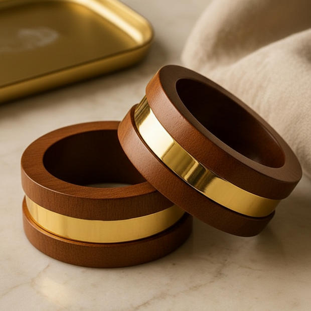 Glossy Gold Strip Cuff  Wooden Bangle