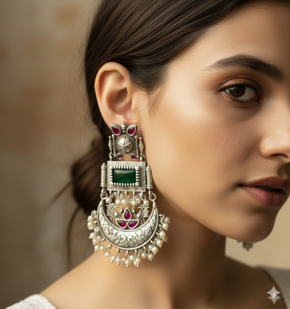 Sagarika Embellished Oxidised Silver Coated Jhumka