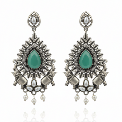 Pankhi Embellished Oxidised Jhumka Statement Earrings
