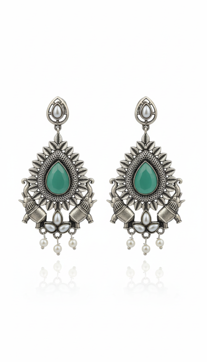 Pankhi Embellished Oxidised Jhumka Statement Earrings