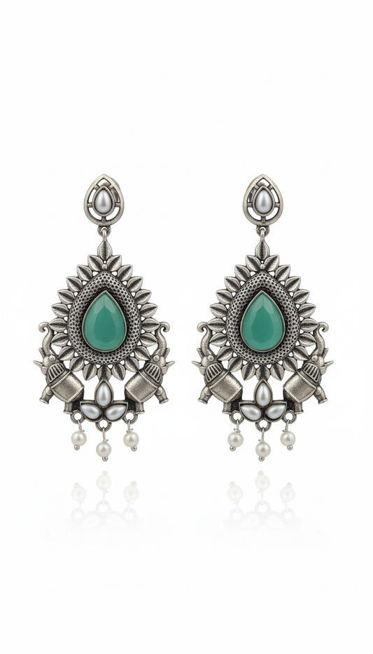 Pankhi Embellished Oxidised Jhumka Statement Earrings