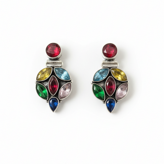 Nirmal Stone Embellished Oxidised Statement Earrings