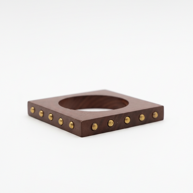 Brass Studded Shaurya Square Handmade Wooden Bangle