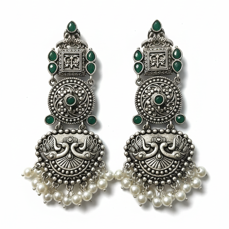 Aparna Embellished Oxidised Beautiful Jhumka Statement Earrings