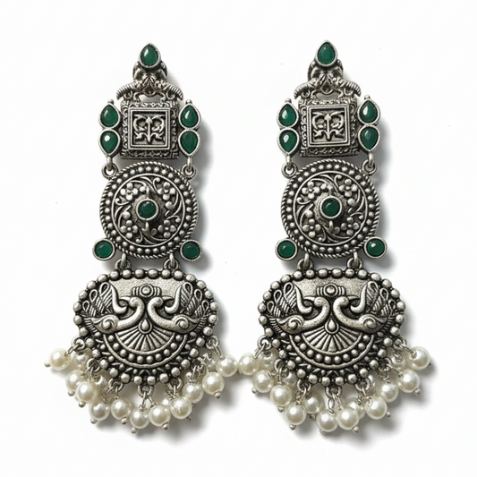Aparna Embellished Oxidised Jhumka Statement Earrings
