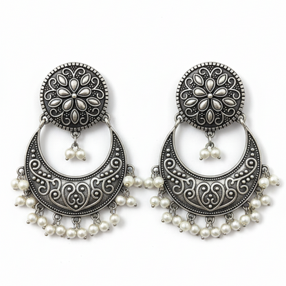 Jiya Embellished Oxidised Jhumka Statement Earrings