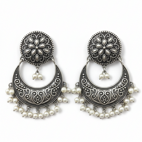 Jiya Embellished Oxidised Jhumka Statement Earrings